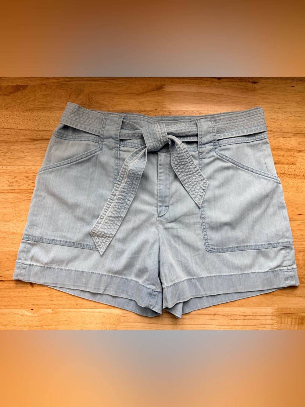 White House Black Market Pale Blue High-Waist Tie Belt Shorts